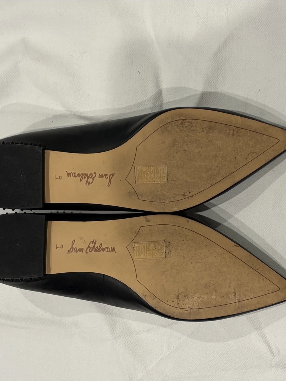 Sam Edelman Reyanne Black Leather Pointy Toe Ballet Flats Studded Heel Size 9 - Picture 5 of 6
